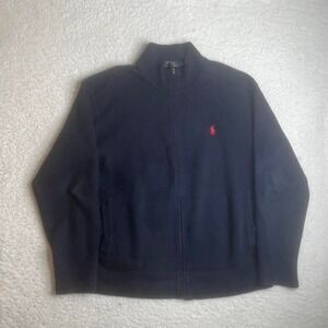 Polo Ralph Lauren men's blue full zip sweater embroidered preppy cotton L